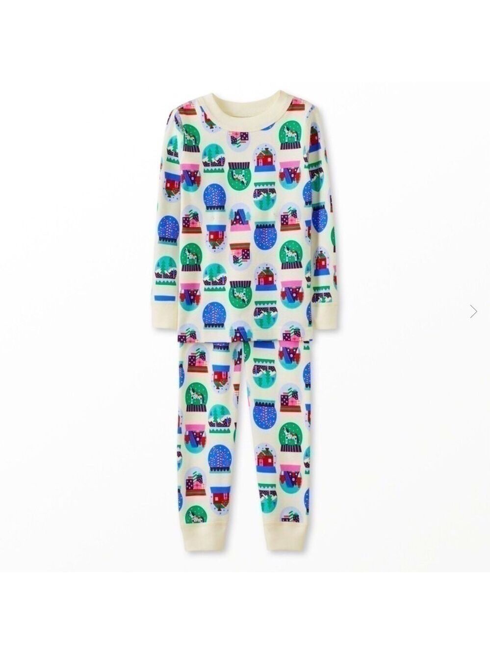 HANNA Andersson Long John Holiday Print Pajama Set Organic Hygge Snowglobes 4